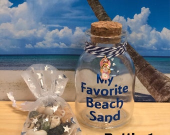 Sand From My Favorite Beach, Glass bottle, Sea Shells, Star fish on shell. Beach Tropical, Beach, Wedding, Beach Party