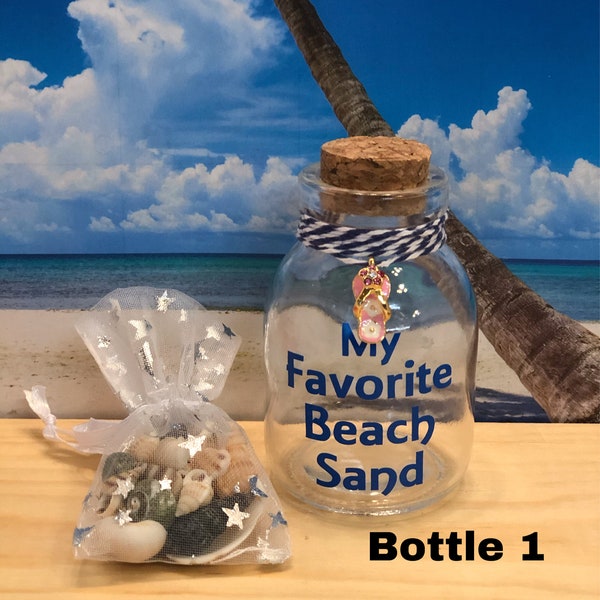 Sand From My Favorite Beach, Glass bottle, Sea Shells, Star fish on shell. Beach Tropical, Beach, Wedding, Beach Party