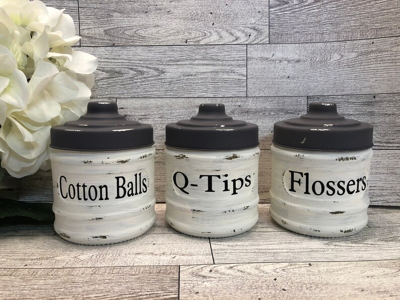 Bathroom Jars Qtips Cotton Balls Apothecary Jar 3 Set Etsy