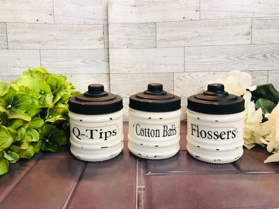 Farmhouse Bathroom Jars Q-Tips, Cotton Balls, Apothecary jar 3 set Farmhouse Style. Farmhouse Bathroom Jars,