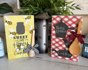 Farmhouse Tiered Tray book, Rustic farmhouse wood Cook book,