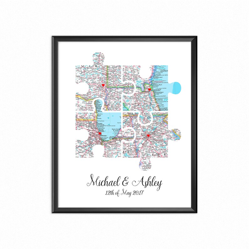 Personalized Map Art Map Puzzle Print 4 Pieces Unique Etsy