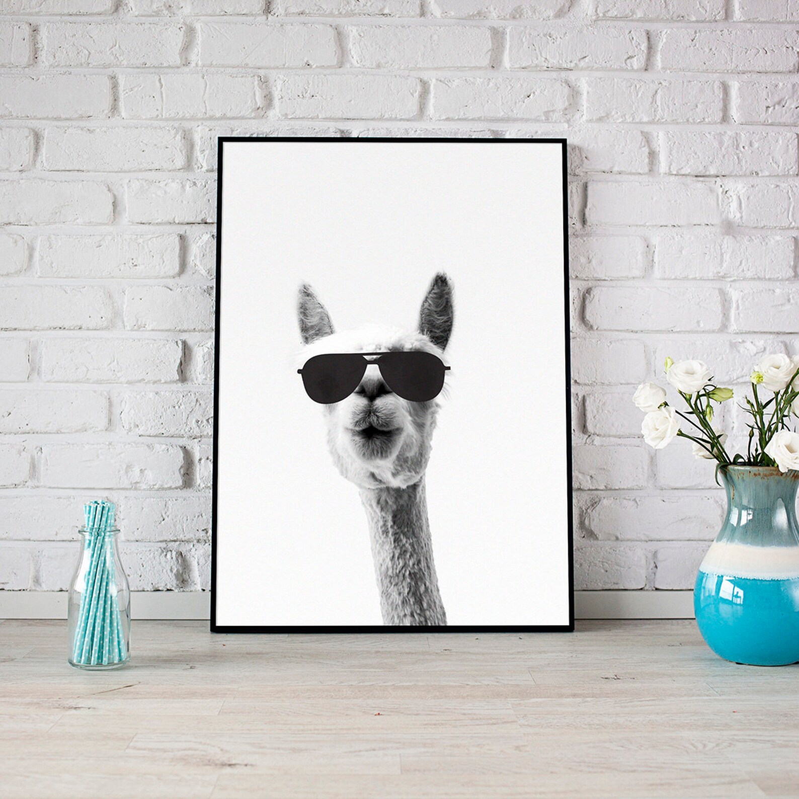 Cute Hipster Llama Alpaca Poster Llama Decor Lama Wall Art Etsy