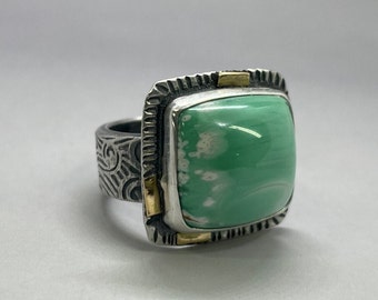 Variscite Silver and Gold Textured Ring