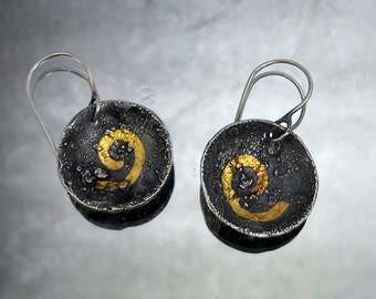 Golden Spiral Disc Earrings