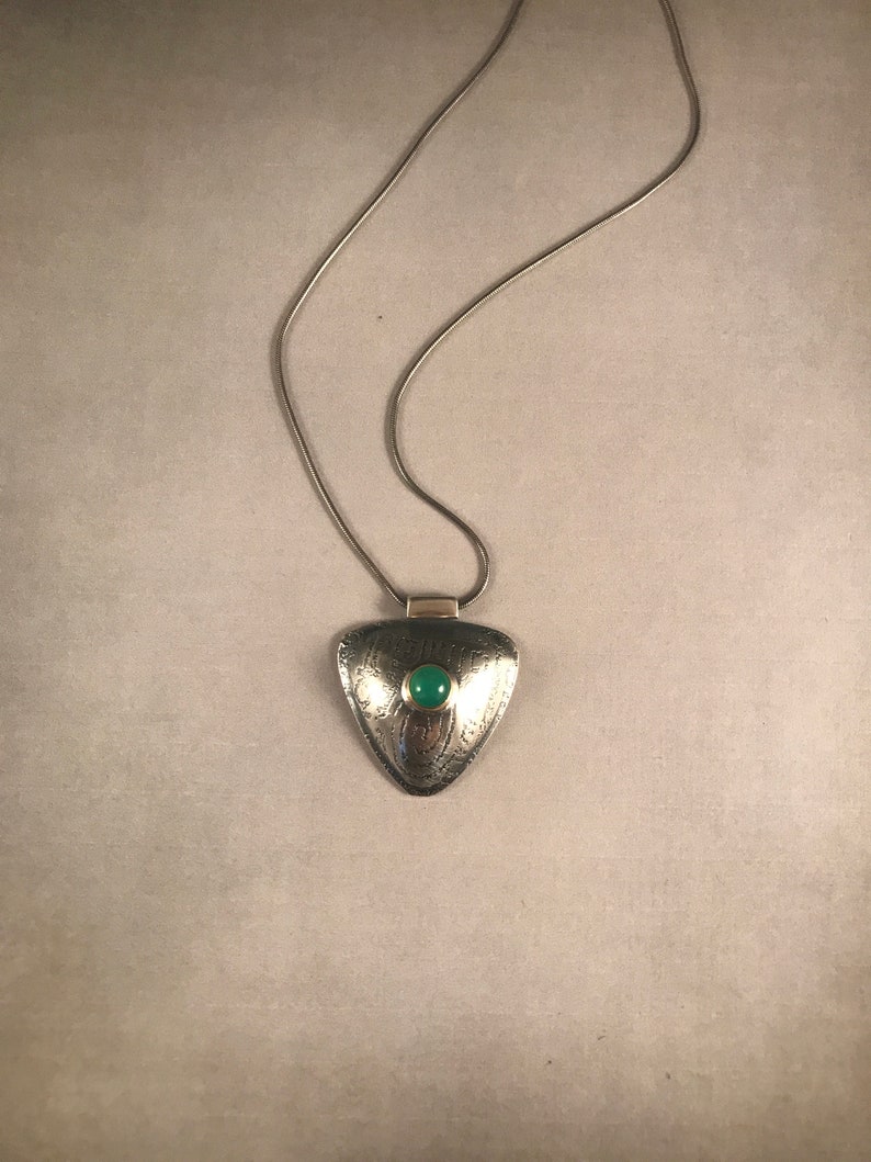Sterling Silver Hollow Formed PendantChrysoprase and Silver PendantSilver and Gemstone PendantMixed Metal Pendant