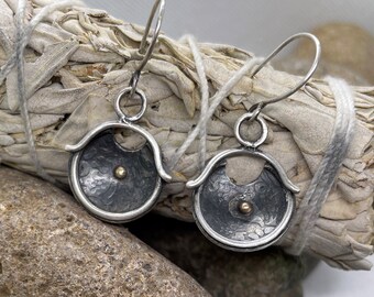 Minimalist Silver and Gold Oxidized Earrings