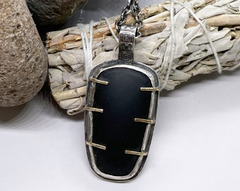 Caged Matt Black Obsidian Pendant