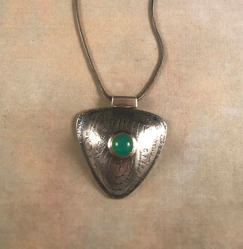 Sterling Silver Hollow Formed PendantChrysoprase and Silver PendantSilver and Gemstone PendantMixed Metal Pendant