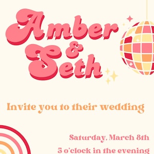 Groovy 70s Disco Wedding Invitation or Save the Date