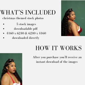 Puede incluir: Una descarga digital de cinco fotos de archivo con tem&aacute;tica navide&ntilde;a que muestran a una mujer con un atuendo rojo. Las fotos est&aacute;n disponibles en dos tama&ntilde;os: 4160 x 6240 p&iacute;xeles y 6240 x 4160 p&iacute;xeles.