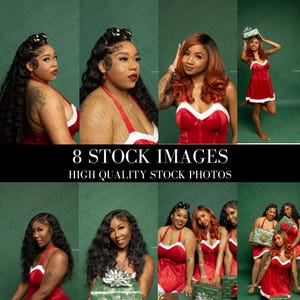 8 つの緑と赤のクリスマス グループの美しさのストック写真、髪のストック写真、衣類のストック写真、モデルのストック写真、クリスマスの写真撮影