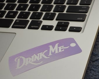 Holographic Alice In Wonderland vinyl sticker, Drink Me, Alice in Wonderland, drink me tag, macbook decal, disney vinyl, disney alice decal