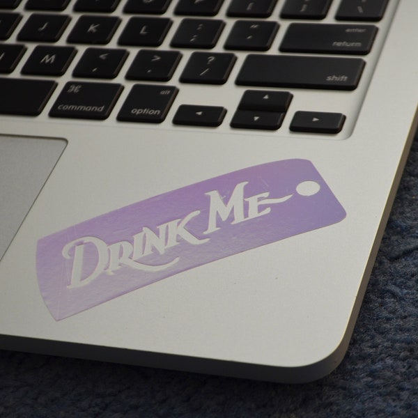 Holographic Alice In Wonderland vinyl sticker, Drink Me, Alice in Wonderland, drink me tag, macbook decal, disney vinyl, disney alice decal