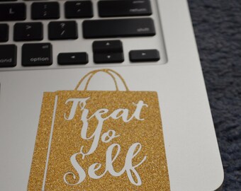 Treat yo self, Treat yo self vinyl decal, parks and rec, parks and recreation, shopping vinyl decal, shopping bag vinyl decal, tv show decal