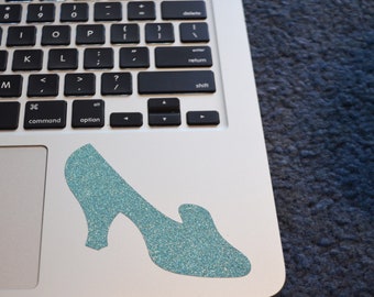 Cinderellas glass slipper vinyl decal, cinderella, blue glitter glass slipper laptop decal, disney laptop decal, disney decal, macbook decal