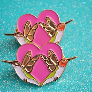 Hummingbird,hummingbird pin, hummingbird lapel pin,lapel pin,flair,enamel pin,soft enamel,bird,birds,bird pin, heart enamel pins, heart pins image 2