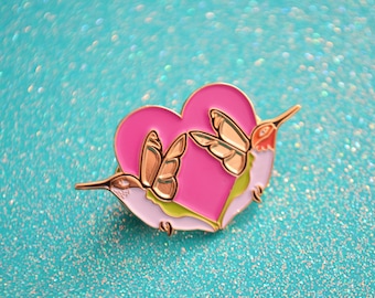 Hummingbird Heart Enamel Pin, Bird Lapel Pin
