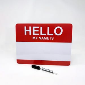 Hello My Name Is 9x12&quot; Dry Erase Board | Reusable Name Writing Sign for Kids | First Day of School Headshot Prop | Handwriting Practice Tool