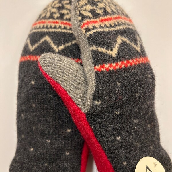 Keep your hands warm this winter! Super warm, handmade, repurposed felted wool mittens from sweaters &blankets-vintage buttons-fleece lined