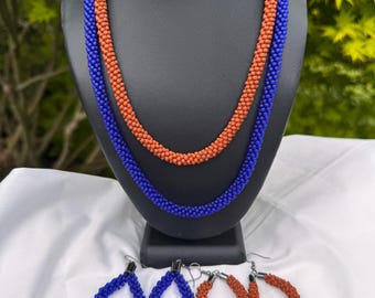 Kumihimo Braided Necklace and Earrings: Matte Seed Bead Jewelry Set