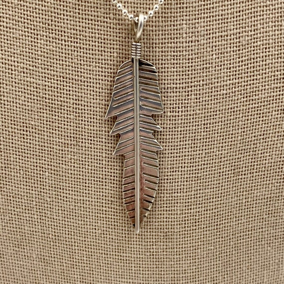 Vintage sterling silver feather pendant on a ster… - image 1