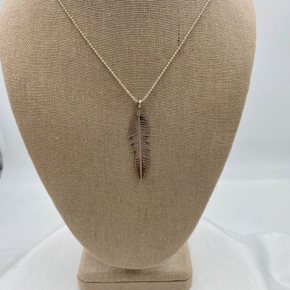 Vintage sterling silver feather pendant on a ster… - image 2