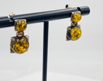 Unique color amber earrings set in sterling silver, vintage,