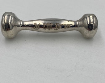 Vintage sterling silver baby rattle, 3 inches, monogrammed JWF III (I think)