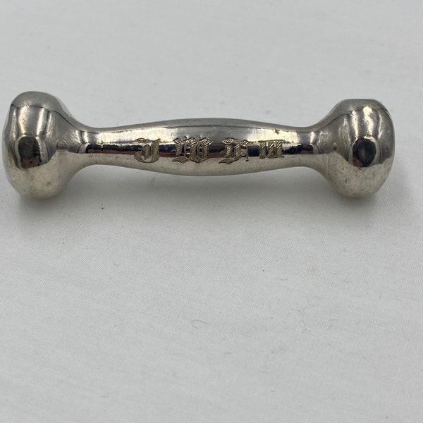 Vintage sterling silver baby rattle, 3 inches, monogrammed JWF III (I think)