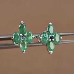 Emerald Stud Earrings - 925 Sterling silver Oval Cut Ruby Stud Earrings - 5x3mm Oval Cut Aquamarine Earrings, , Tanzanite Stud Earrings