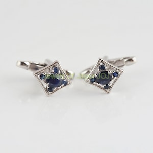 Sterling Silver Sapphire Cufflinks: Oval Cut Gemstone, Men&#39;s Jewelry