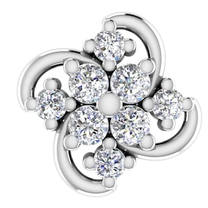 14K White Gold Real Diamond nose ring- 14k White Gold Floral 6.44mmNose Ring - 0.08 carats Natural Diamond Girls Nose ring - gift for Women