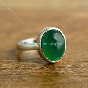 925 Sterling Silver Oval Cabochon Gemstone Rings in Natural Green Onyx ,Purple Amethyst & Black Spinel Gemstones - February birthstone Ring