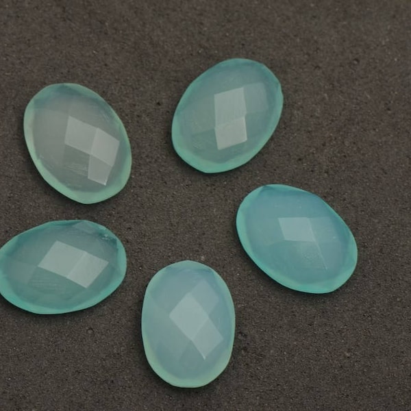 Aqua Chalcedony 10x14mm Oval Checkerboard Cut Loose Gemstone, Calibrated Size oval shape Dyed Chalcedony gemstones wholesale lots