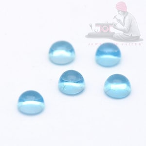 Topazio blu svizzero naturale cabochon rotondo da 3 mm, pietra preziosa sciolta AAA - 0,65 ct di topazio blu svizzero cabochon rotondo liscio, lotti di pietre preziose - 4 pezzi