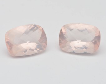 Natural Rose Quartz 16x12mm Long Cushion Checkerboard Cut Two Pieces (Pair) Top Quality Pink Color Loose Gemstone