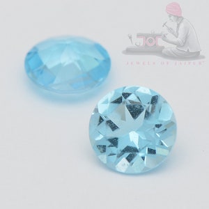 Swiss Blue Topaz Gemstones: 6mm Faceted Round Cut, 1.74ct (2 Pieces)