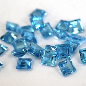 4mm Square Cut Blue Topaz Loose Gemstone - Natural Swiss Blue Topaz Gemstones - Calibrated AAA color Topaz Stones for Jewelry / 5-20 Pcs Lot