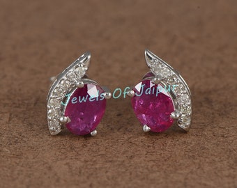 925 Sterling silver Emerald Stud Earrings - Oval Cut Ruby Stud Earrings - 7x5mm Oval Cut Aquamarine Earrings, Blue Sapphire Stud Earrings