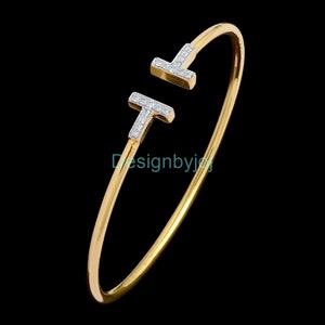 14k yellow gold diamond Bracelet, 0.22 carat real white diamond Bracelet, Open loop bangle Bracelet, Natural diamond wedding bridal bangle
