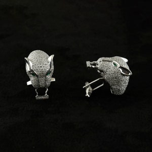 925 Sterling Silber Panther Manschettenknöpfe, grüner Smaragd und weiße CZ Manschettenknöpfe - Herren Manschettenknöpfe - 925 Sterling Silber Panther Manschettenknöpfe Schmuck