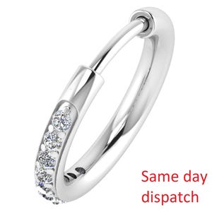 14K White Gold 0.05 Carats Natural White Diamond Round Nose ring -  Pierced Hoop Diamond Women&#39;s nose Ring - Girls Gift Diamond Nose ring