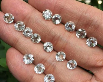 Natural White Topaz 6mm Round Cut Loose Gemstone,  Calibrated size 6mm Round Cut White Topaz Gemstones Wholesale Lot - 5 to 100 pcs