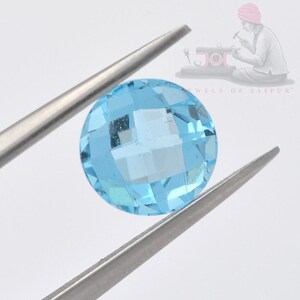 Natural Swiss Blue Topaz 8mm Round checker Cut Loose Gemstone - 2.98cts Round Cabochon Blue Topaz  Gemstone - December Birthstone - 1 Piece