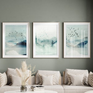 Watercolour Landscape Set of 3 Prints - Green wall art - Abstract Art Prints - Set of 3 Prints - Sage Wall Decor - Modern decor - Mountains