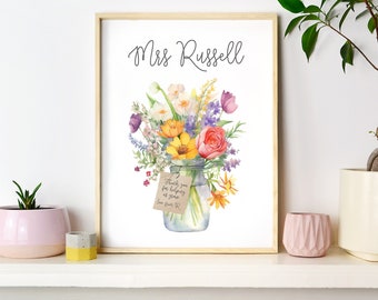 Personalised Teacher Print -  Thank You Teacher Gifts - Nursery TA Gifts - End of term gift - Thank you gift -  Flower School Leaving Gift