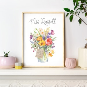 Personalised Teacher Print -  Thank You Teacher Gifts - Nursery TA Gifts - End of term gift - Thank you gift -  Flower School Leaving Gift