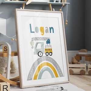 Lámina de transporte - Láminas para guardería - Vehículos de construcción - Excavadora personalizada para niños pequeños - Póster para sala de juegos - Regalo para bebé recién nacido - A3 - Excavadoras
