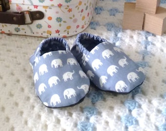 Soft fabric elephant baby shoes - slip on baby shoes - baby slippers - new baby gift - baby shower gift